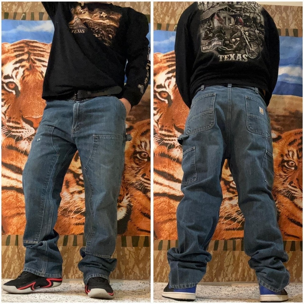 Carhartt 103328 Double Knee Carpenter Jeans Men's 38x34 Blue Relaxed Fit Denim